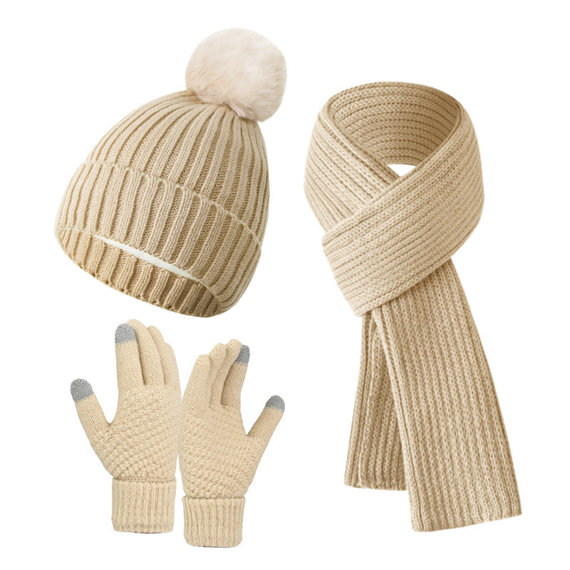 Warm Knitted Winter Hat, Scarf, And Gloves Set