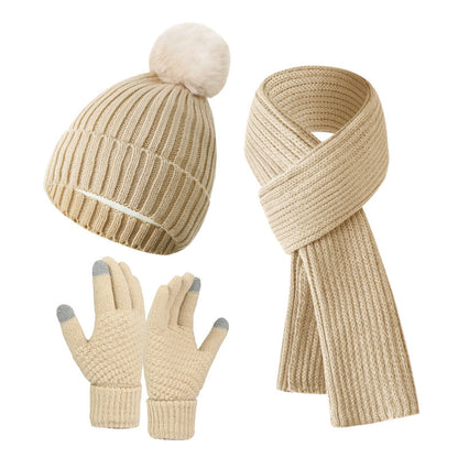 Warm Knitted Winter Hat, Scarf, And Gloves Set