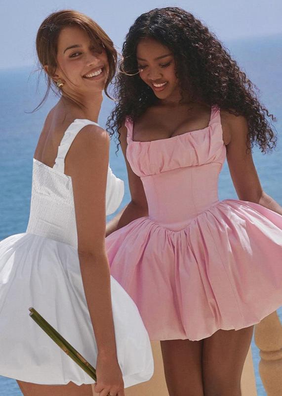 Bubble Skirt Mini Dress Pink Polyester