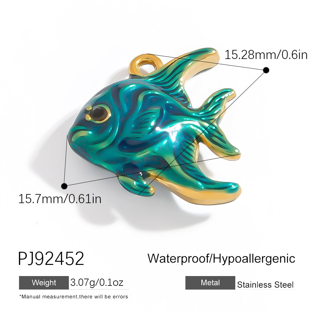 Colorful Oil-Drop Fish Heart Pendant Steel DIY Jewelry Accessories