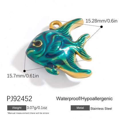 Colorful Oil-Drop Fish Heart Pendant Steel DIY Jewelry Accessories
