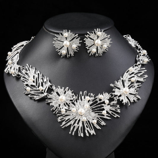 Geometric Vintage Pearl-Style Statement Necklace Set
