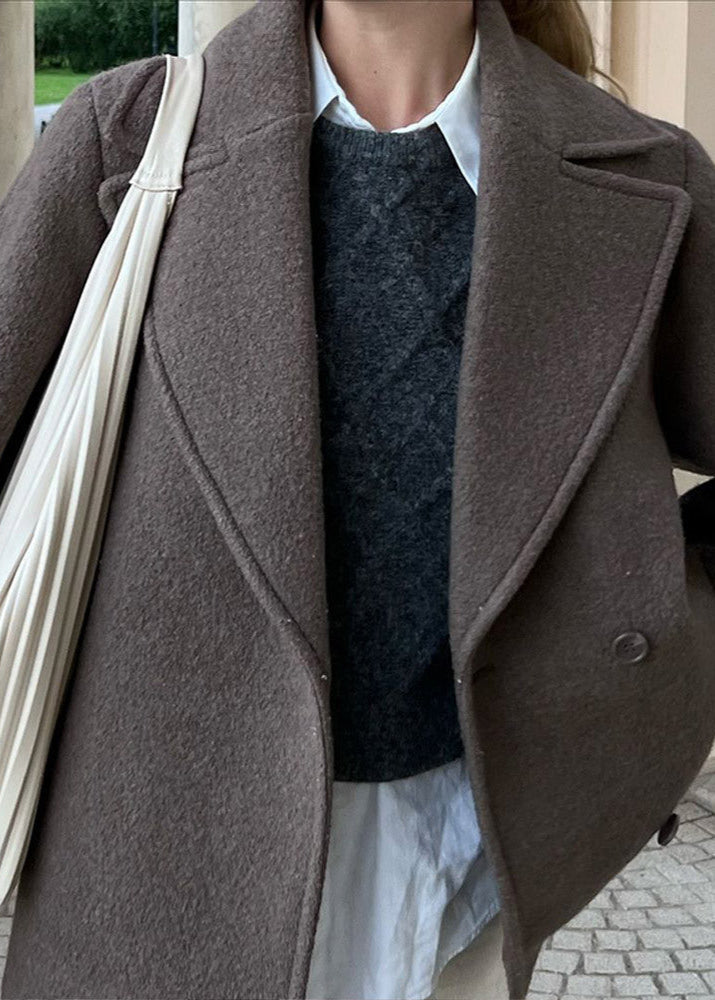 Relaxed Wool Blend Coat With Structured Lapels