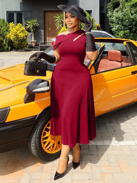 Summer Fashion Women'S Asymmetric Neck Hollow Out Dress