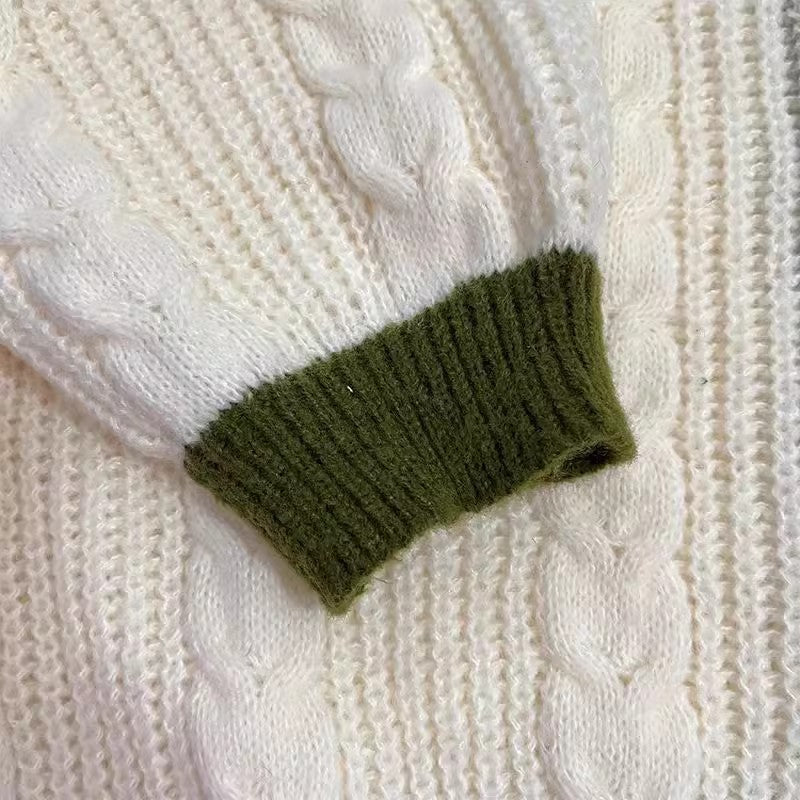 Casual Leaves Embroidery Balloon Sleeves Cardigan