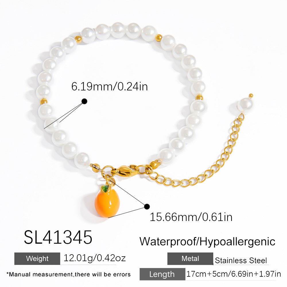 Charming Fruit Pendant Stainless Steel Bracelet Stylish Women's Jewelry