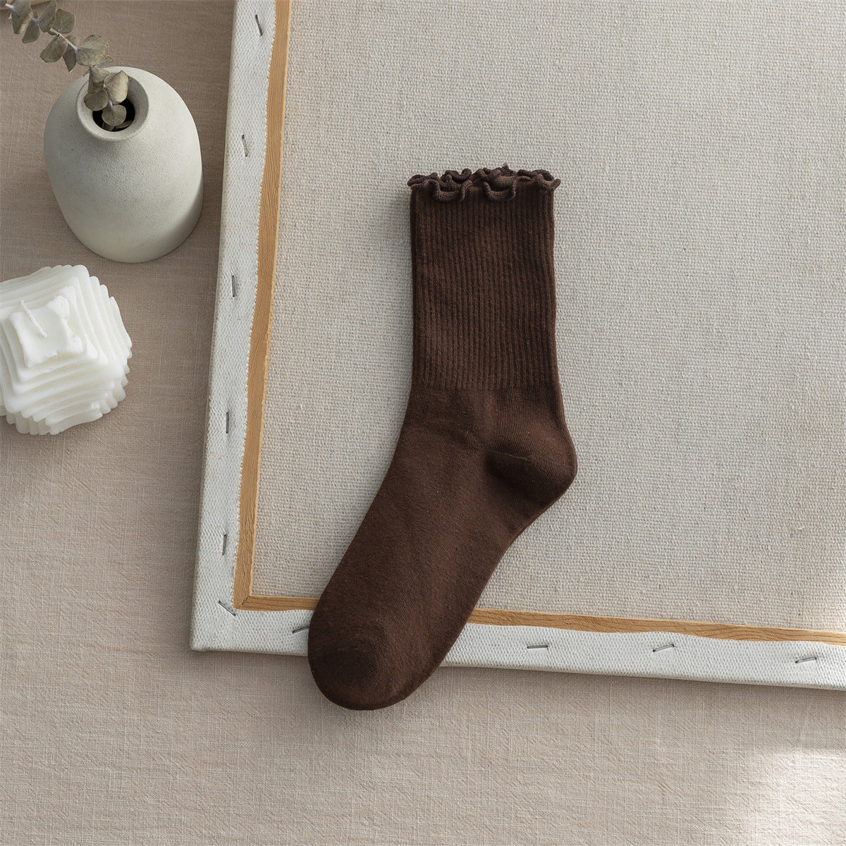 Flounce Solid Color Simple Sweet Socks