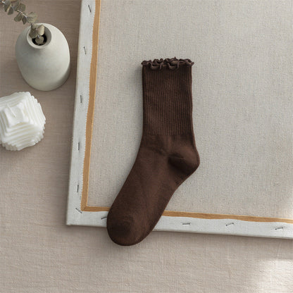 Flounce Solid Color Simple Sweet Socks