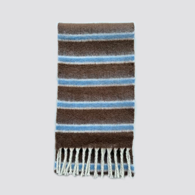 Color Block Striped Scarf with Fringes Stylish Warm Scarf