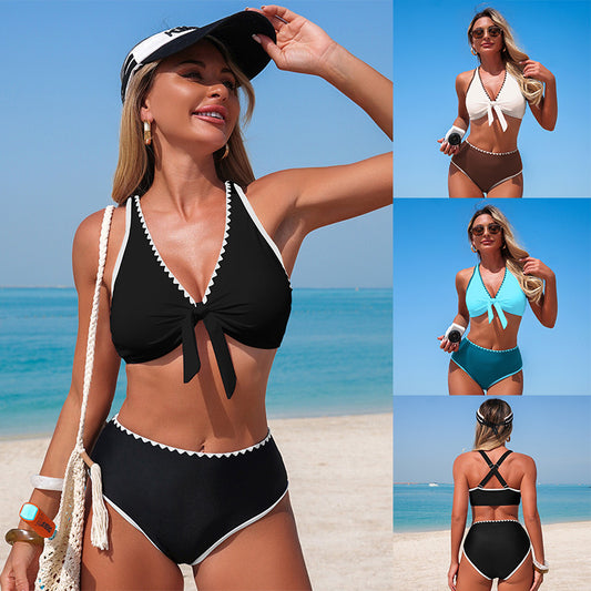 Chic Women'S Bikini Set Solid Color Quick-Dry Swimsuit