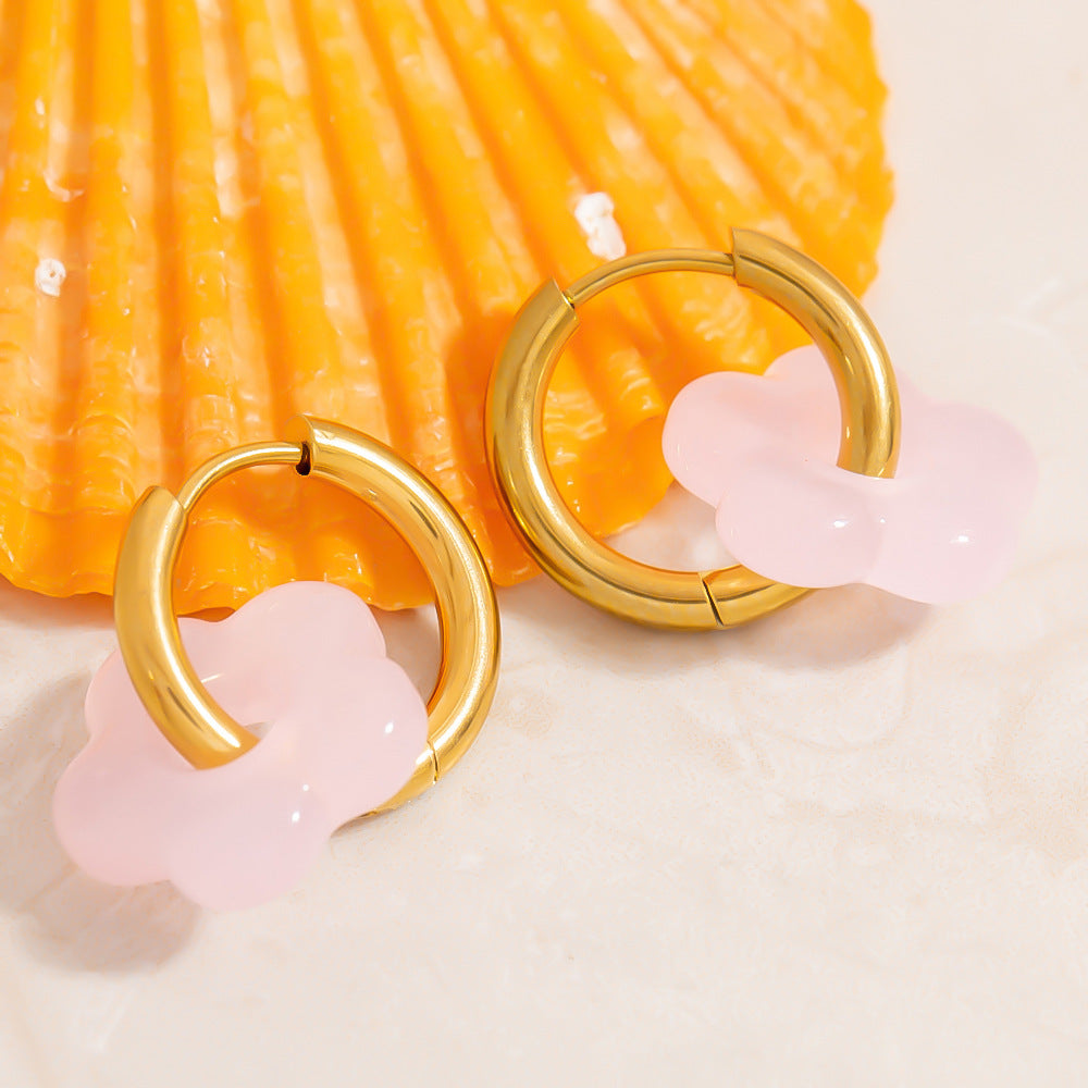 Colorful Flower Stainless Steel Earrings with 18K Gold Plating