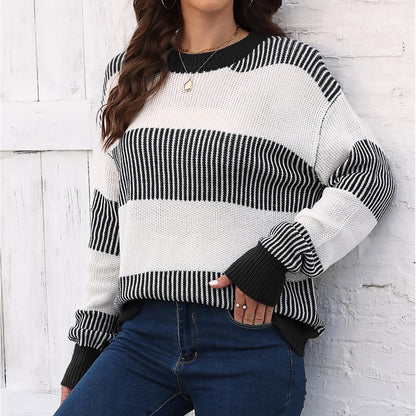 Casual Striped Pullover Sweater Soft Acrylic Knit Fashion