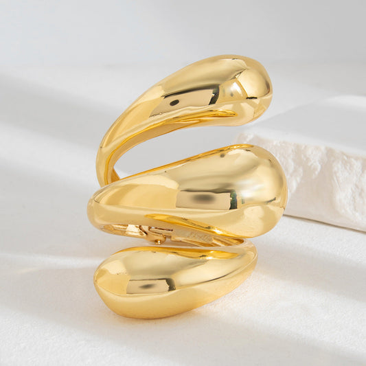 Exaggerated Spiral Water Drop Open Cuff Bracelet Set