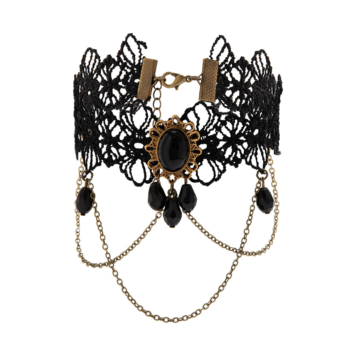 Gothic Lace Arm Chain With Black Water Drop Tassel