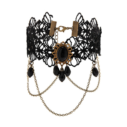 Gothic Lace Arm Chain With Black Water Drop Tassel