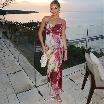 Sexy Backless Tie-Up Maxi Dress With Floral Print