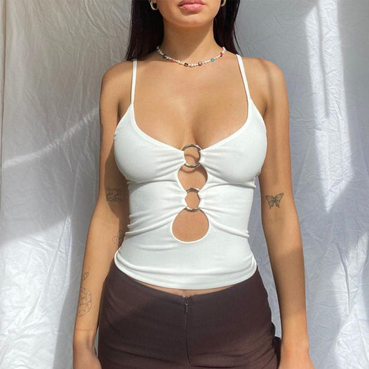 Trendy Hollow Out Crop Top with Adjustable Straps
