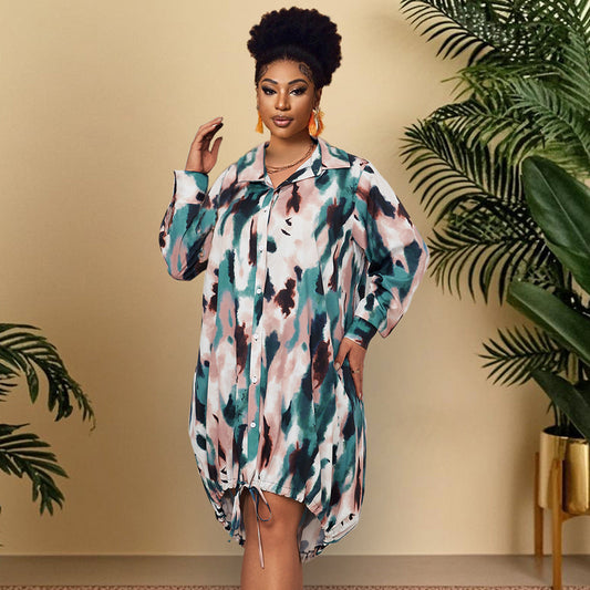 Plus Size Casual Polo Dress With Floral Print