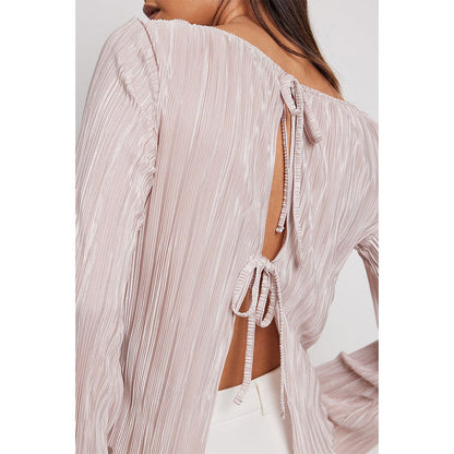 Elegant Ruched Flared Sleeve Back-Tie Top