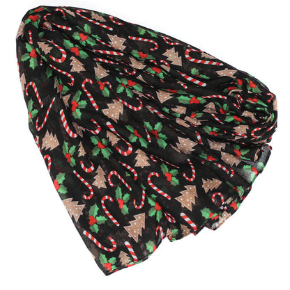 Christmas Theme Cartoon Print Silk Scarf