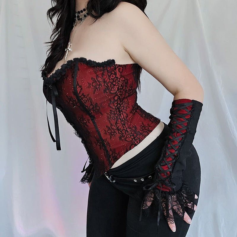 Red Lace Strapless Bustier Top Gothic Style