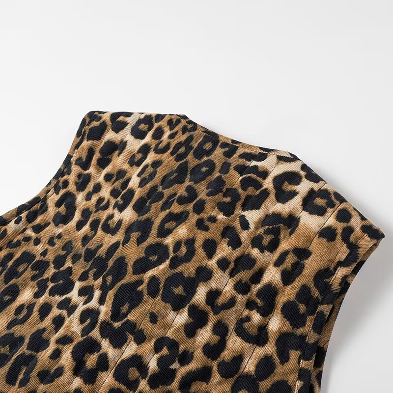 Corduroy Leopard Bow Casual Padded Vest