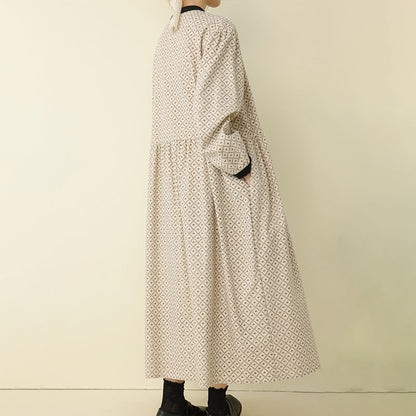 Sweet A-Line Print Long Sleeve Dress for Women