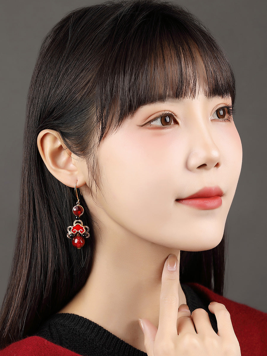 Red Cheongsam Antique National Style Earrings