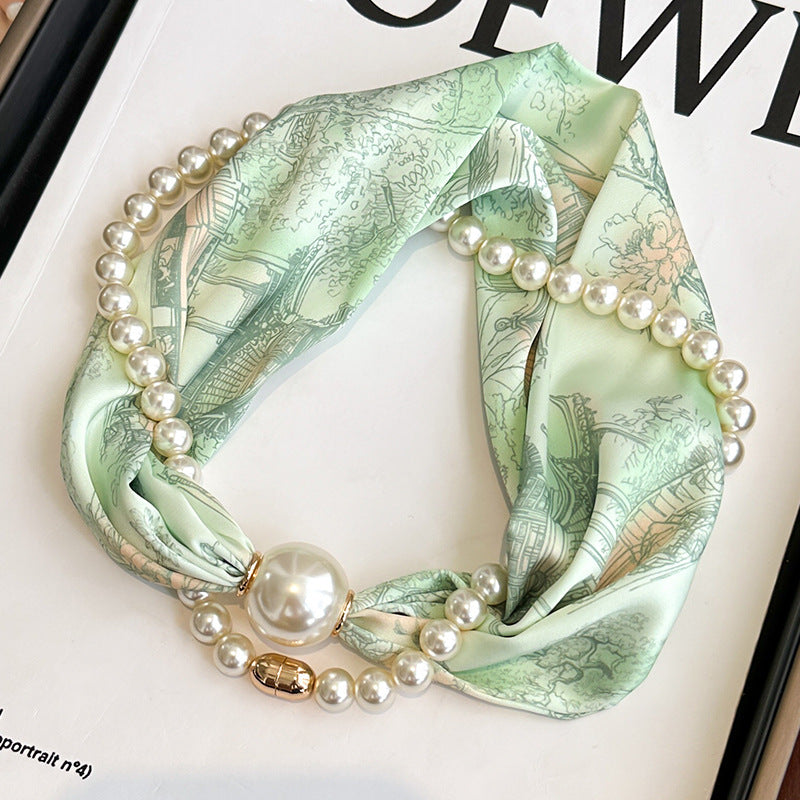 Elegant Magnetic Clasp Pearl Necklace Scarf