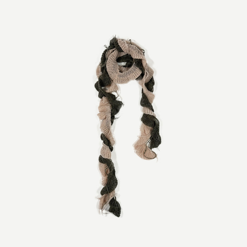 Spiral Knit Wool Blend Scarf with Fringe for Unisex