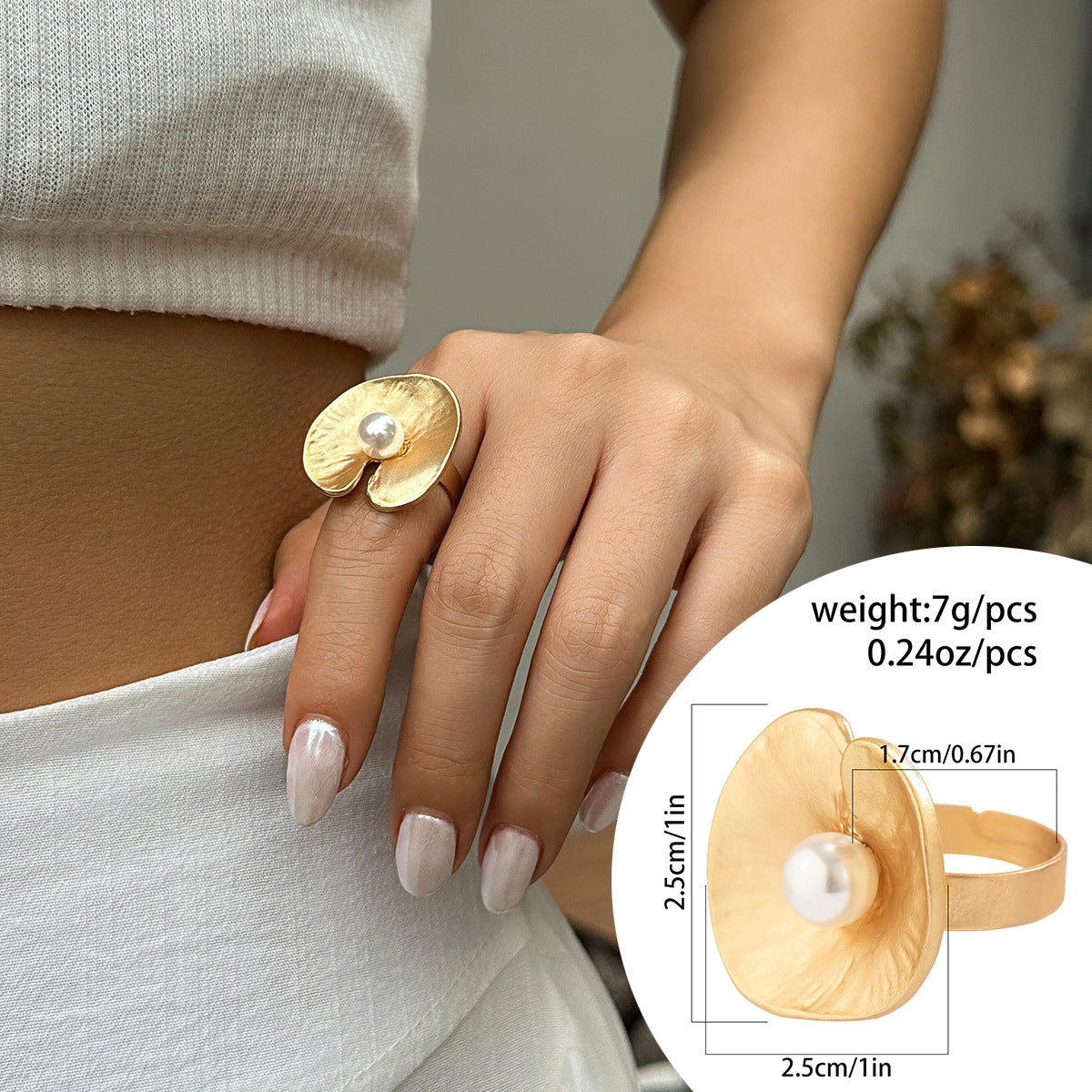 Exaggerated French Wrinkled Metal Ring Floral Design