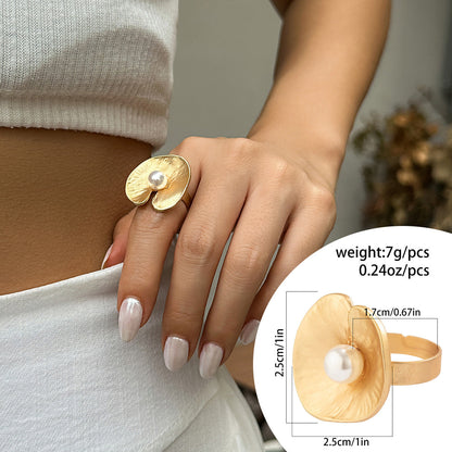 Exaggerated French Wrinkled Metal Ring Floral Design