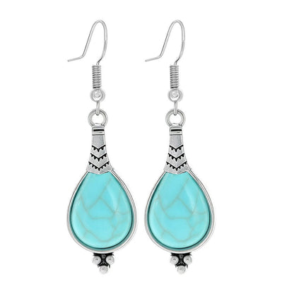 Simple Tribal Flower Teardrop Circle Turquoise Earring Set