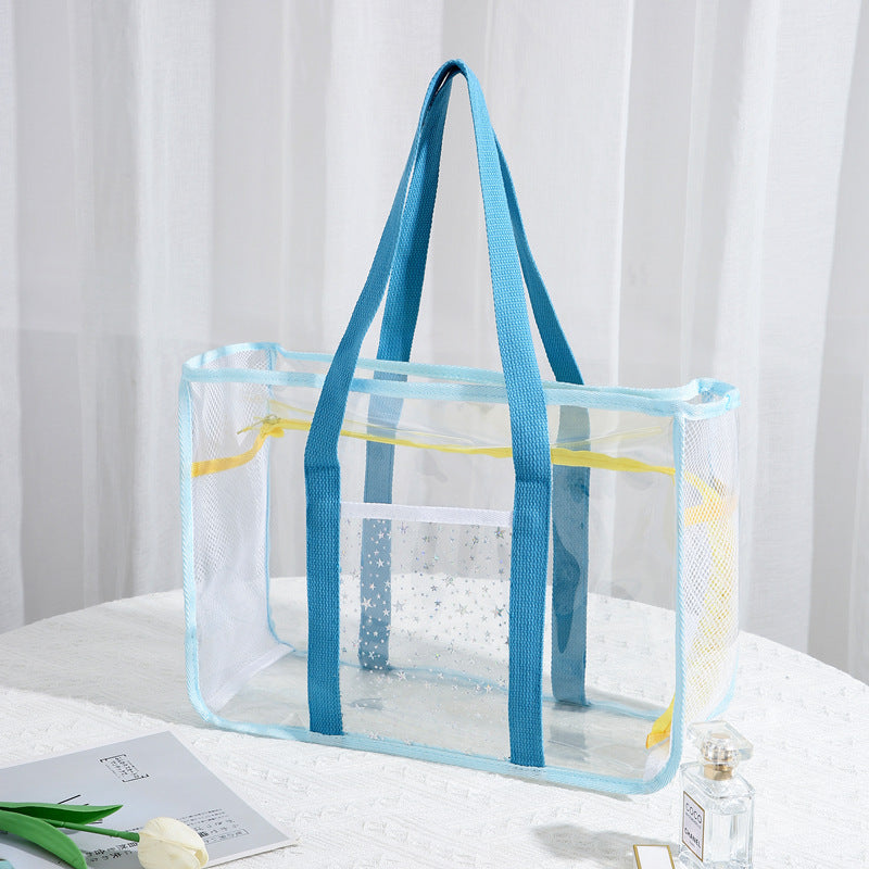 Multicolor Clear PVC Nylon Large Capacity Zip Tote Bag