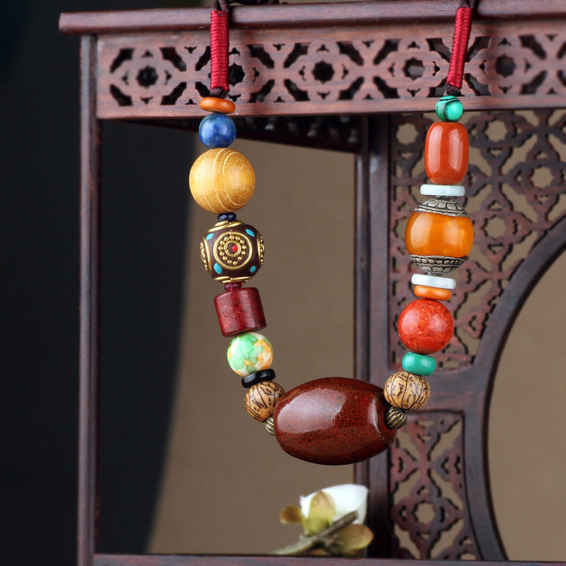 Ethnic Style Original Handmade Tibetan Jewelry Necklace Vintage Multi Treasure Ceramic Beads Versatile Short Collarbone Neck Chain