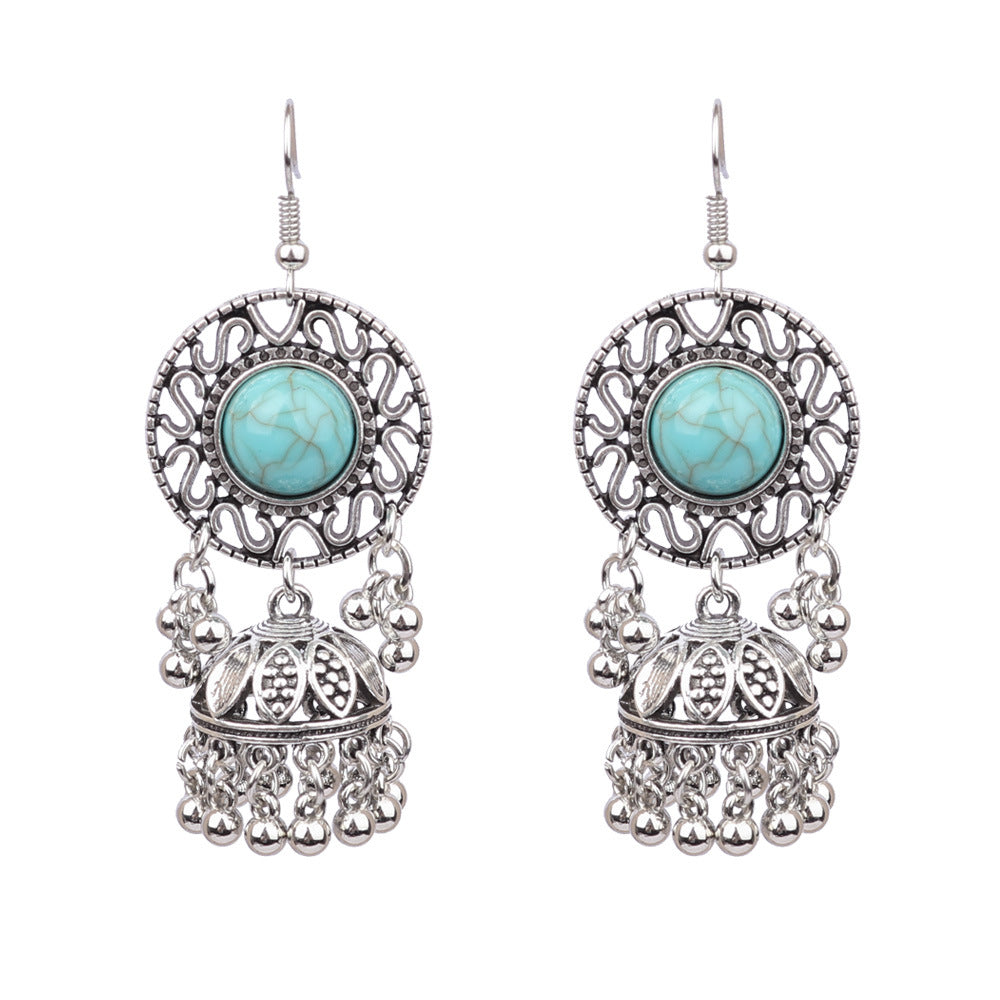 Bohemian Geometric Alloy Earrings with Bell Detail