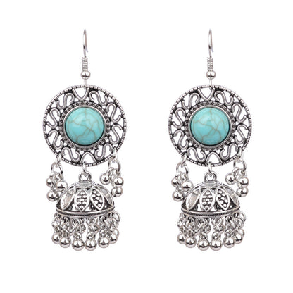 Bohemian Geometric Alloy Earrings with Bell Detail