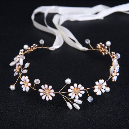 Handmade Bridal Headband Floral Hair Accessory with Pearls