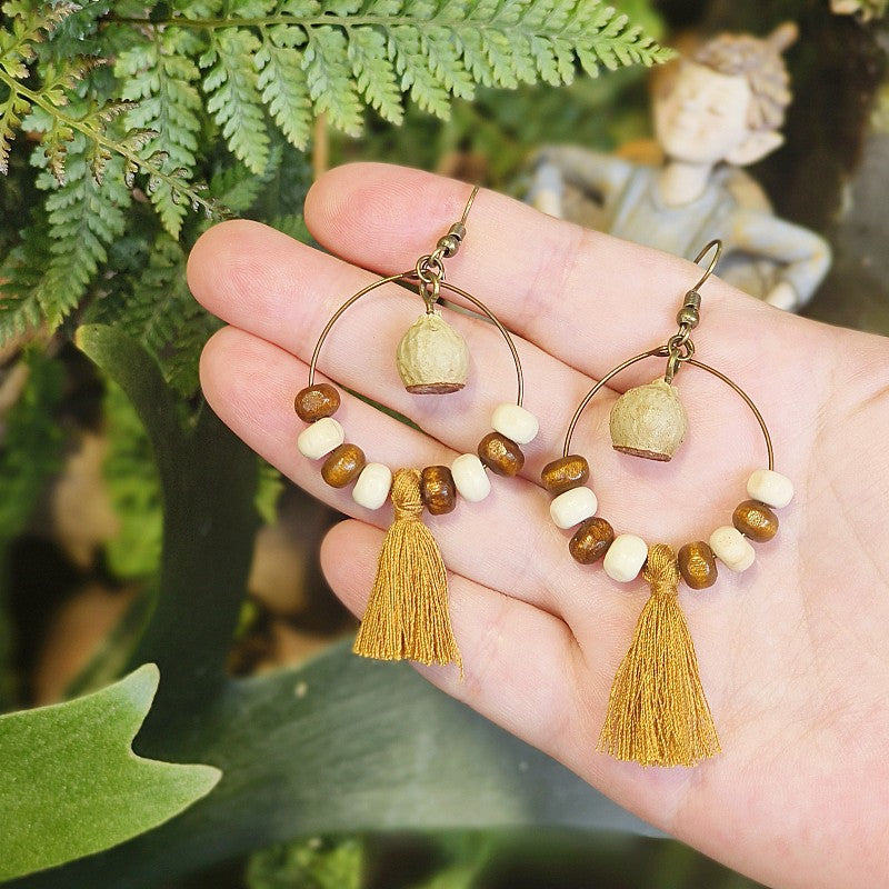 Bohemian Fringe Retro Style Earrings with Wooden Beads