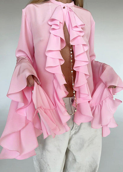 Ruffled Statement Blouse Lightweight Flowing Fabric