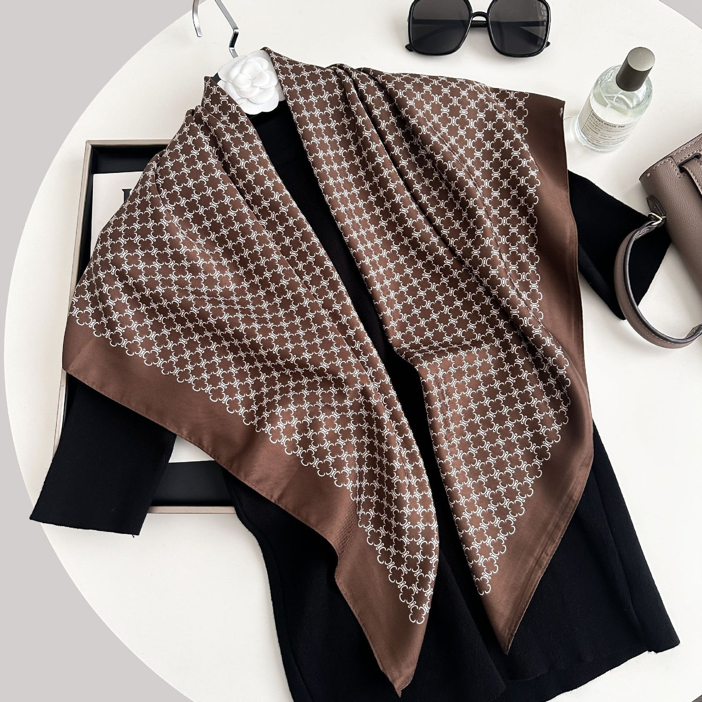 Color Block Print Soft Square Silk Scarf
