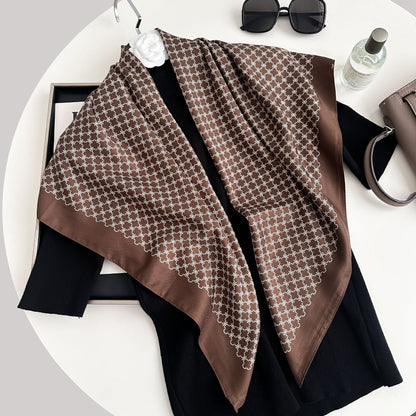 Color Block Print Soft Square Silk Scarf