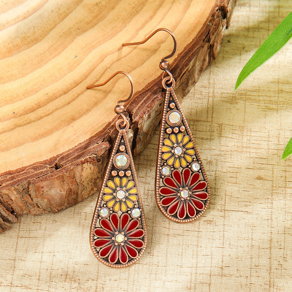 Bohemian Daisy Drop Earrings with Colorful Water Drop Design