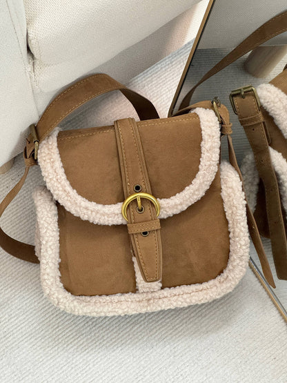 Vintage Suede Lamb Wool Crossbody Shoulder Bag