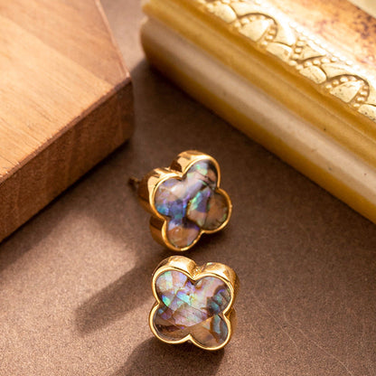 Fashionable Natural Colorful Abalone Clover Earrings For Women