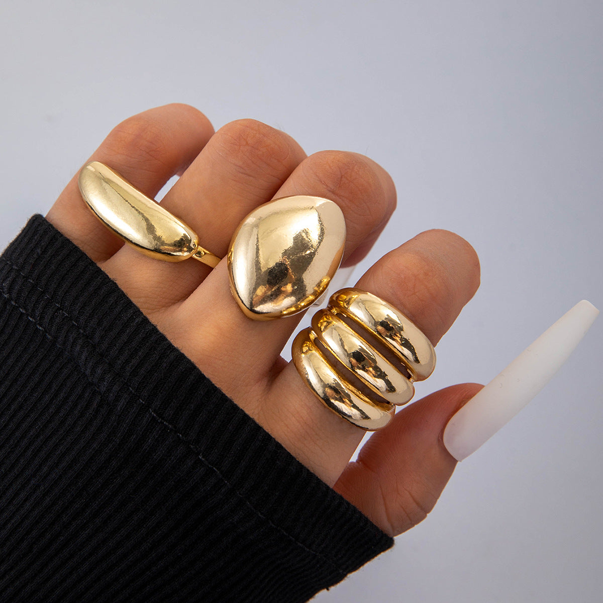Geometric Metal Lava Line Open Ring Set - 4 Pieces