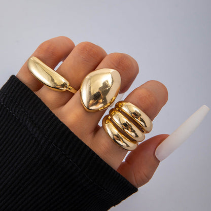 Geometric Metal Lava Line Open Ring Set - 4 Pieces