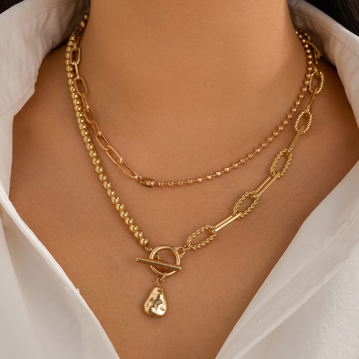 Trendy Long Pearl Chain Layered Necklace Vintage Style