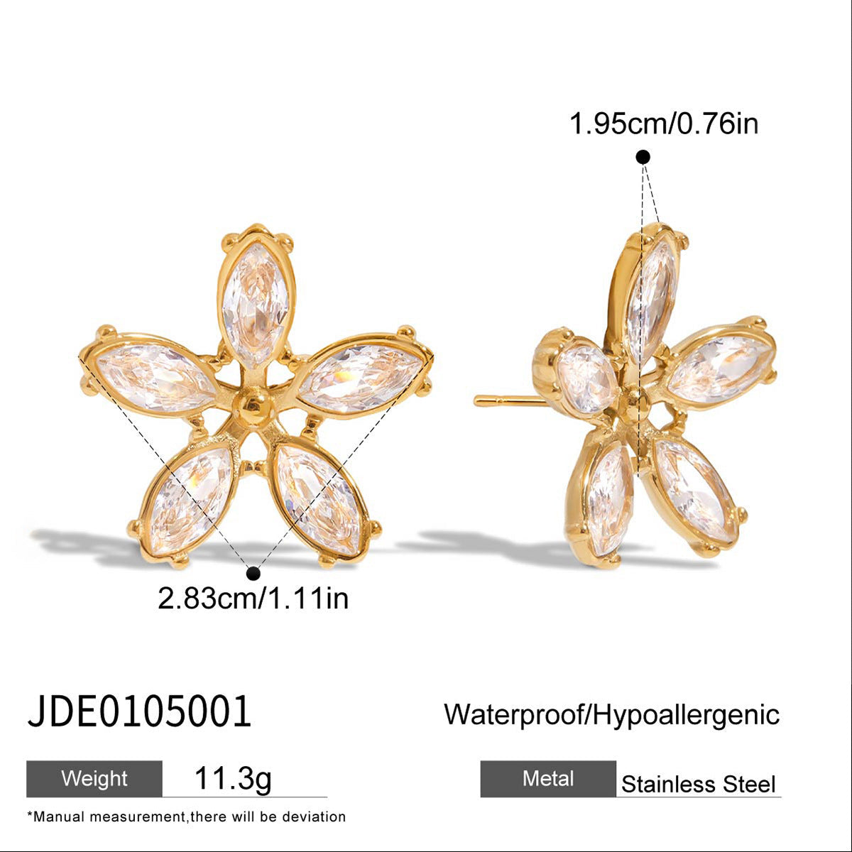 Gold Cubic Zirconia Flower Stud Earrings