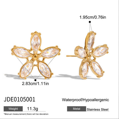 Gold Cubic Zirconia Flower Stud Earrings